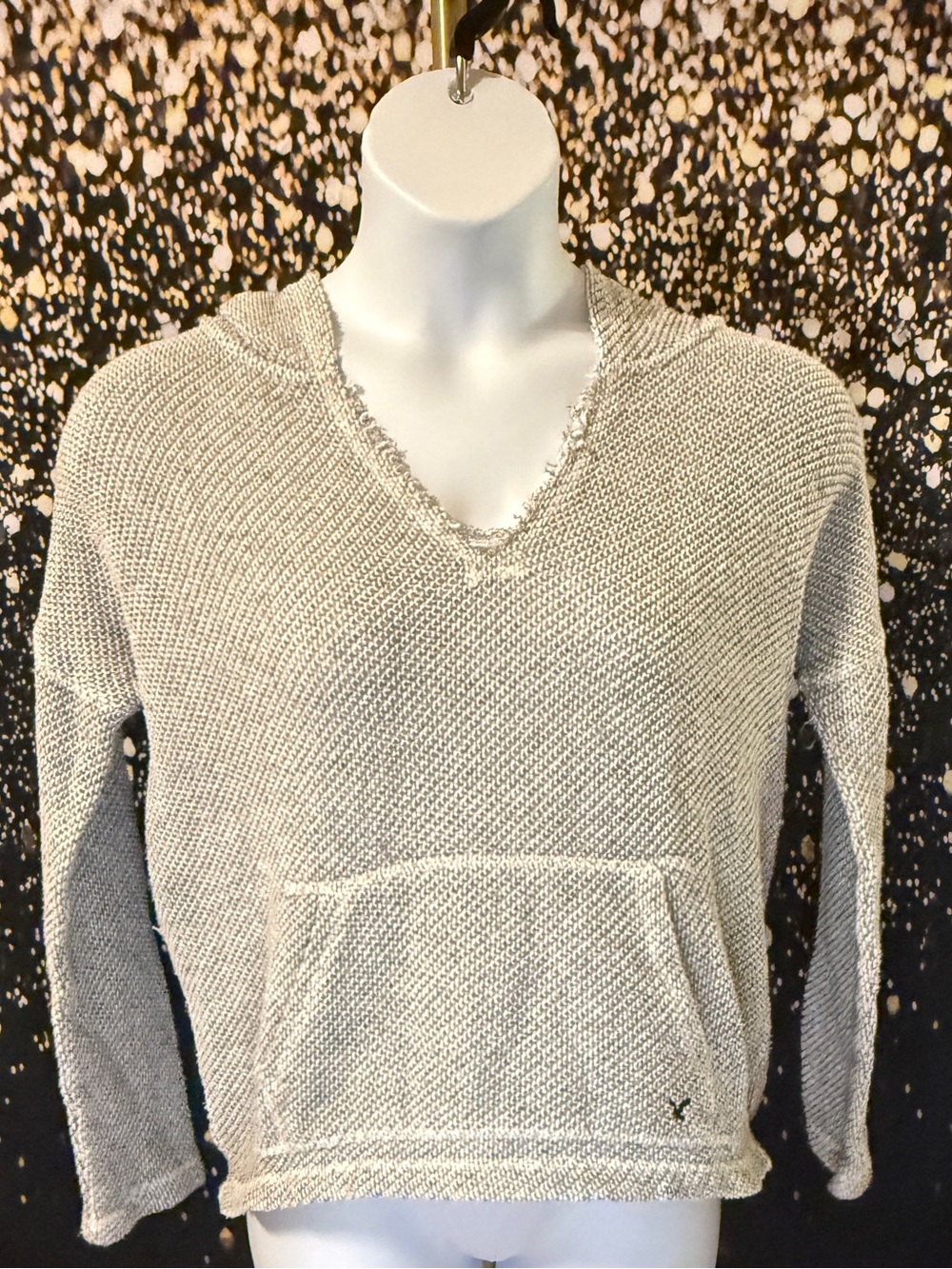 AE Light Gray V-Neck Knit Sweater Hoodie